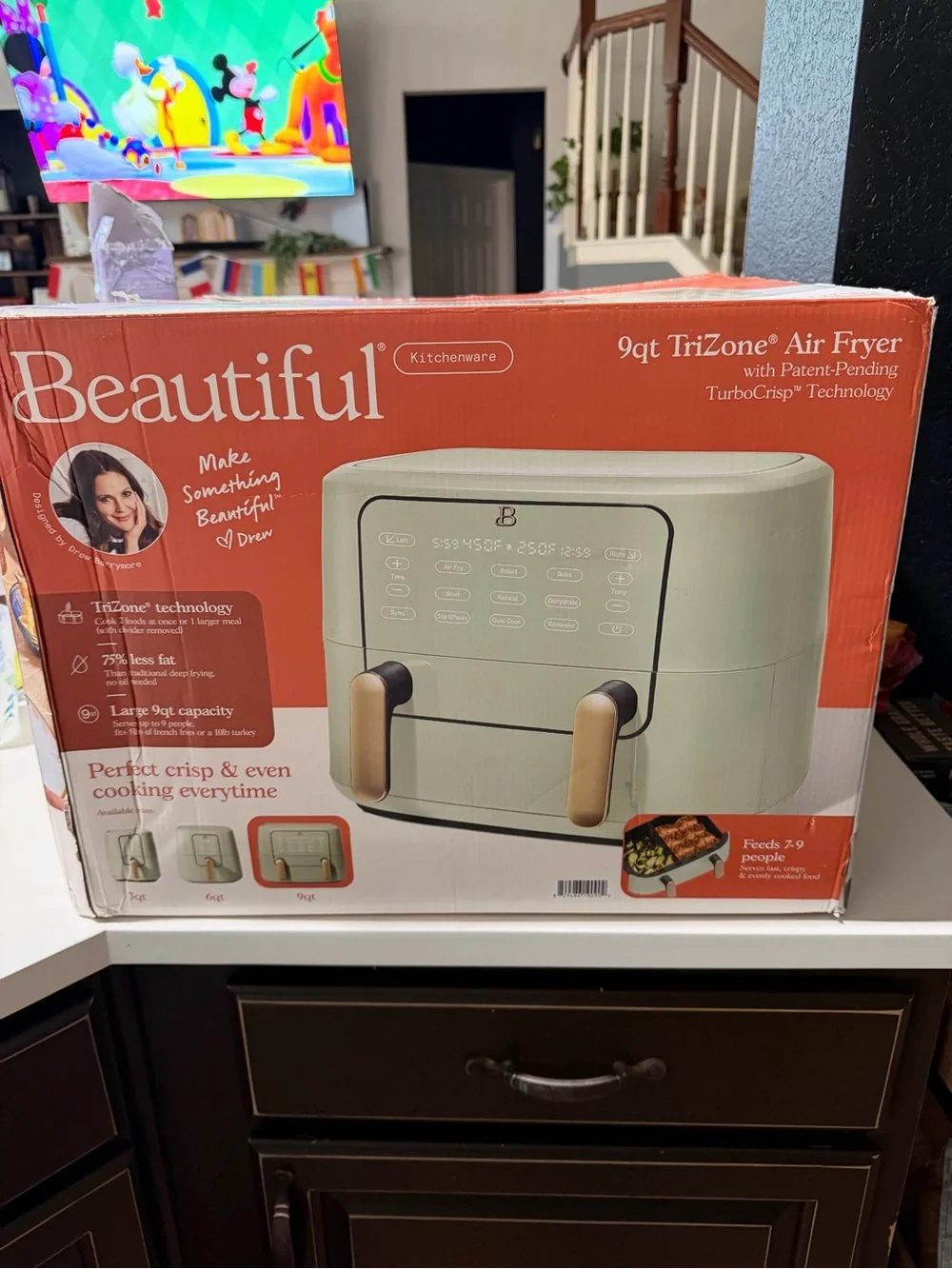 Double-Drawer Air Fryer in Sage Green with Gold Handles